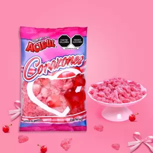 Gomitas azucaradas en forma de corazón con sabor a cereza, dulzura en cada bocado